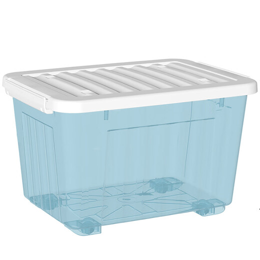 Chenzhi Shangpin storage box, home storage, clothes, toys, snacks, books, sundries, car trunk, plastic storage box, transparent blue and white cover, 68L (with wheels) 55.5*40*35.5cm