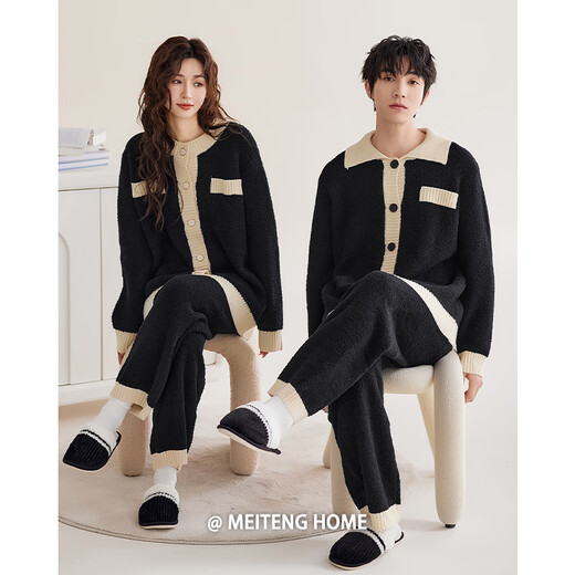 Meiteng Half Velvet Couple Pajamas Women's Autumn and Winter Soft Thickened Home Clothes Warm Coral Velvet Men's Suit R23203 Women's M