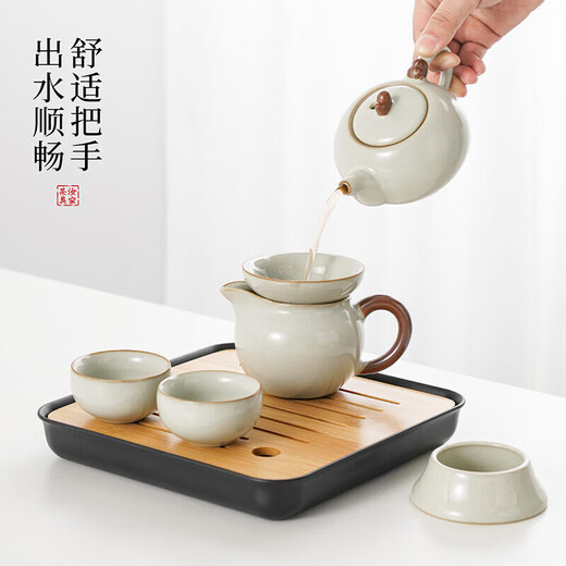 Chuwu Ru Kiln Kung Fu Tea Set Small Home Hotel Office Light Luxury High-end Teapot Tea Tray Personal Tea Drinking Set