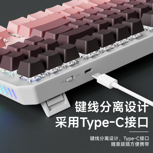 前行者TK870无线机械键盘鼠标套装蓝牙三模高颜值黑莓侧刻104键游戏电竞台式笔记本电脑办公有线通用外设 黑莓侧刻-87键【有线版】白光 红轴（轻声舒适）