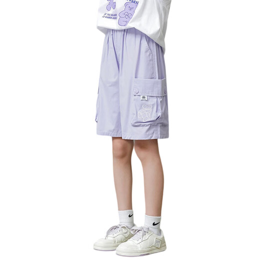 Nickybaby Girls Sport Shorts Sommer 2025 Neue Kinder fünf Punkte Hose Dünner Sommer mittelpants Mädchen große Kinder Arbeitshosen 9922 Weiß + 18442 Lila 160 cm