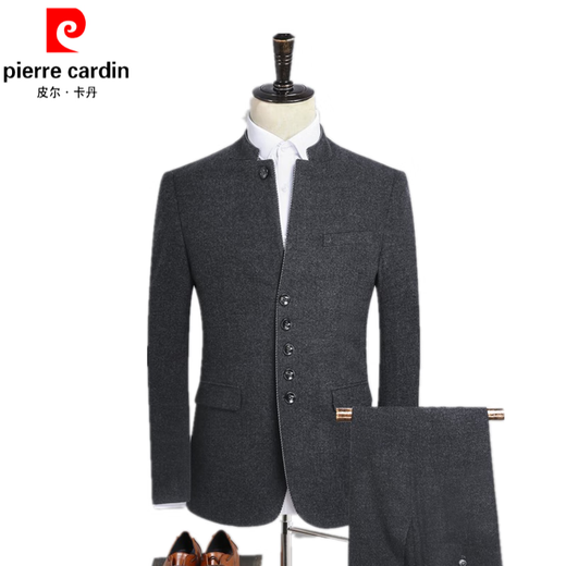 皮尔卡丹（pierre cardin）中山装男青年中华立领西服套装男士中国风唐装中式毛呢外套男针织 6622-深灰-单件上衣 L 175-适合120-130斤