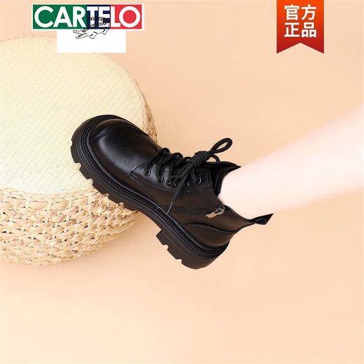CARTELO leather wool snow boots for women 2025 new winter thick sole small slim short boots plus velvet thickened Martin boots black [wool] 36