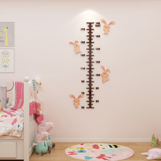 Custom Height Wandaufkleber 3D Dreidimensionales Acryl -Kinderzimmer Wandgemälde Baby Messherrscher kann entfernt werden, ohne die Wand zu beschädigen 3879 Kaninchenhöhe Aufkleber + Hautfarbe + Pink klein