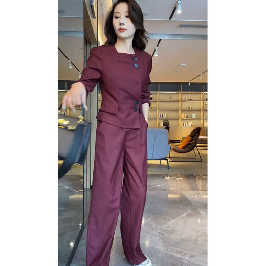 秋凤蝶150小个子套装40岁时尚女2024秋季新款高级气质显瘦短款外套上衣 13897-紫色套装 L 【建议95-110斤】