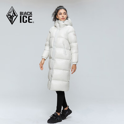 Black Ice Clearance Autumn and Winter Women's Knee-length Duck Down Hooded Lightweight Warm Windproof Down Jacket FAF8961 Off-White M