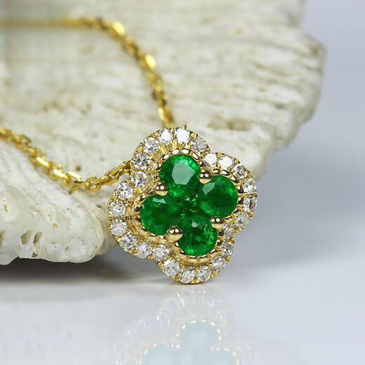 Haikai Necklace Women's Four-leaf Clover Emerald Gemstone Necklace Luxury Jewelry Valentine's Day Gift for Wife <One thing, one certificate>