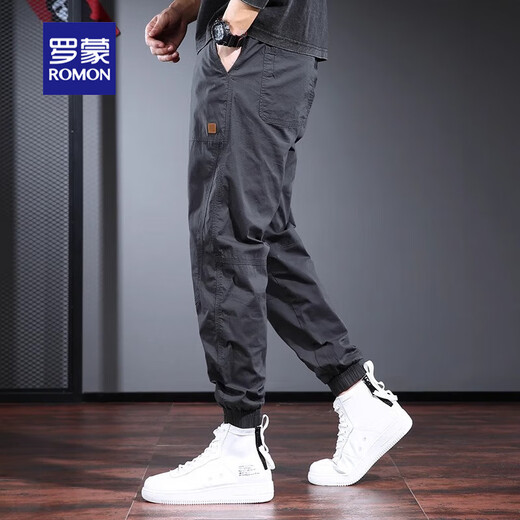 Romon casual pants men's trendy summer loose trousers pants solid color work pants 2025 versatile men's men's clothing dark gray L (141-155Jin[Jin equals 0.5 kg])