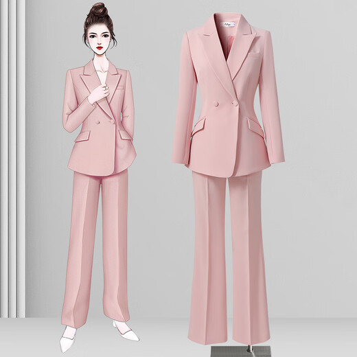 Weishipin Casual Suit Suit Women's Autumn Pink Suit Professional Wear Host Commuting High-end Beauty Industry Work Clothes Pink Suit + Wide Leg Pants L Recommendation 108-117 Jin Jin equals 0.5 kg