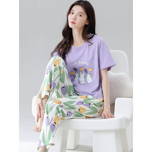 雅鹿睡衣女款夏季棉短袖长裤卡通甜美少女夏感家居服套装 Z9711 啄木鸟正品 2XL 【建议140-160斤穿】