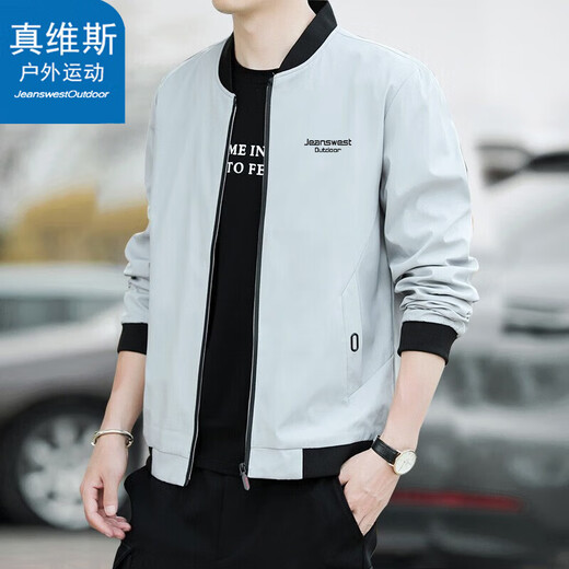 Jeanswest Outdoor Sports Wang Yibo Endorsed Jacket Men's Spring and Autumn Jacket Trendy Top Stand Collar Loose Baseball Jacket Black L