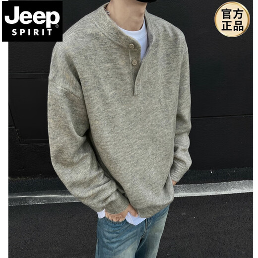JEEP SPIRIT American cleanfit Henry collar sweater men's winter trendy inner wear handsome long-sleeved men's bottoming sweater gray M