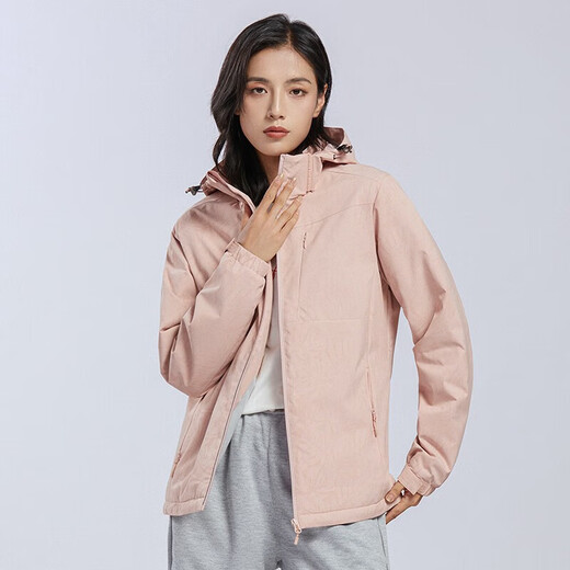 西域骆驼 VANCAMEL风衣外套女男加绒加厚短外套防风保暖夹克连帽软壳工装单层冲锋衣 9930S-2橡皮粉-女【迷彩】 M
