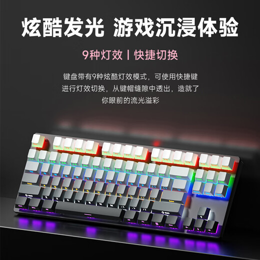 风陵渡 K870侧刻渐变机械键盘有线电竞游戏吃鸡LOL键盘台式家用笔记本打字办公键盘 87键黑莓渐变【混光】 茶轴