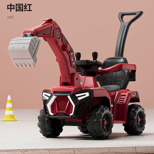 Babypure shine new children's electric car excavator baby car can sit and ride four-wheeled car baby stroller with remote control yellow all-electric + fence push rod electric + sliding dual-purpose