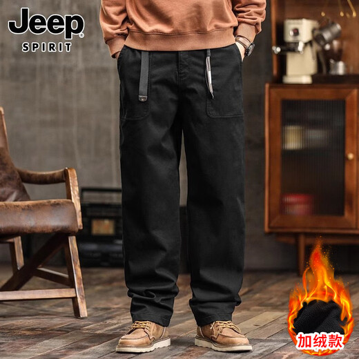 JEEP SPIRIT休闲裤男士冬季加厚阔腿工装裤一体绒直筒运动长裤子男款 695土黄【一体绒】 XL