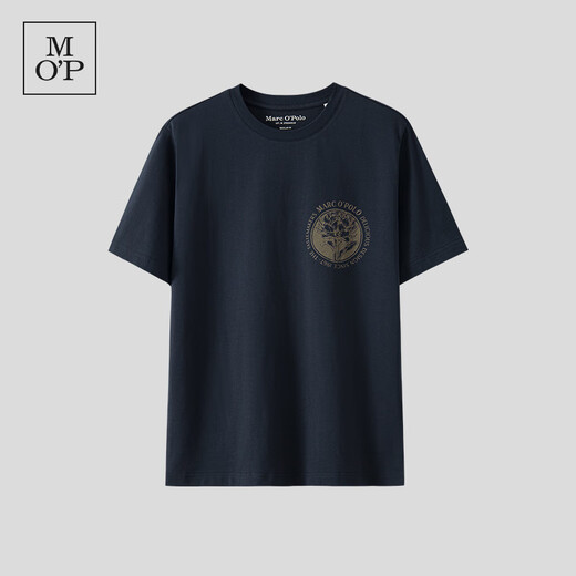 Marc O'Polo/MOP【商场同款】春季新款纯棉胸口印花宽松短袖T恤男 黑藏青898 S