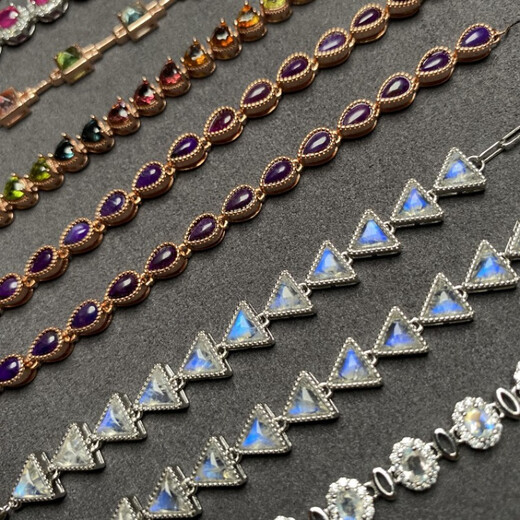 Fat Donglai's same style emerald bracelet, natural colored gemstone tourmaline, tanzanite, translucent blue moon, peridot sugar cube full circle bracelet