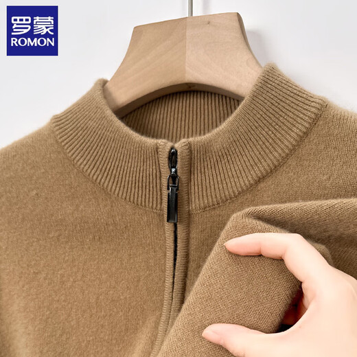 ROMON pure wool sweater men's stand-up collar zipper cardigan autumn and winter thick warm knitted wool sweater jacket for young and middle-aged men 3302 cloud gray L /170 recommended 115-130Jin Jin equals 0.5 kg