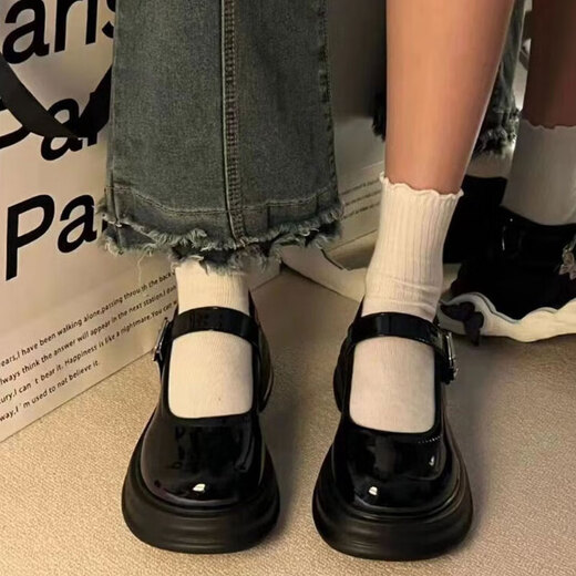 
ZCVRR thick sole Mary Jane women's shoes spring and summer new small leather shoes Japanese jk with skirt versatile single shoes thick heel loafers black 37 (235mm)
