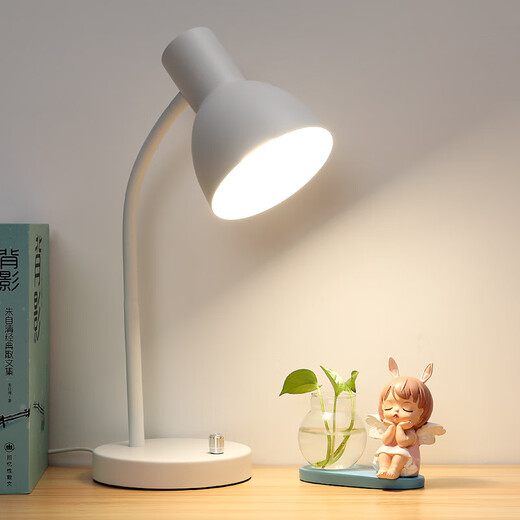 颇通老板办公桌台灯台灯学习书桌 宿舍插电学生儿童台式金属简 白色金属台灯+三色变光led9瓦 其他