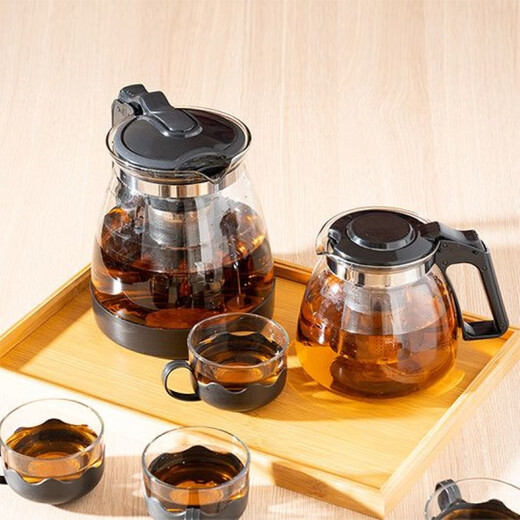 One pot and four cups tea set Large capacity glass tea cup with filter High temperature resistant kettle Tea set without base 1000ML One pot + four cups set 1 piece