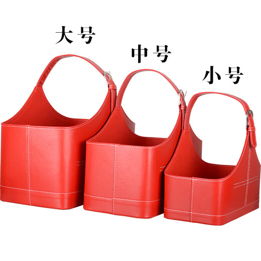 惠翔收纳篮皮革礼篮手提篮水果红酒礼品篮子健身房私教专用大号工具篮 咖啡色0113中号