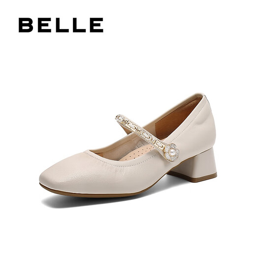 Belle buckle fashion Mary Jane shoes for women 25 spring new genuine leather fashion elegant shoes D4A1DAQ5 beige 37