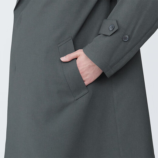无印良品（MUJI） 男式 双排扣大衣 风衣外套男春秋 中长款 AD0V8C4S 炭灰色 XL 180/104A