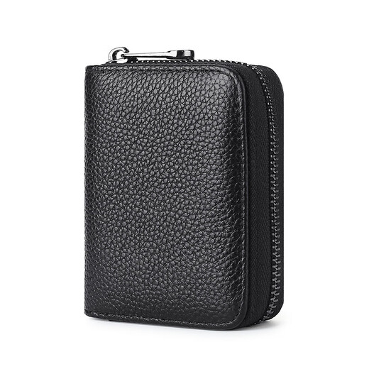 
CALCULAT/KEENCKrfid Anti-theft Brush Anti-Demagnetization Cowhide Cart Pack Women's Genuine Leather Zipper Bank Card Case Multiple Card Slot Large Capacity Black RFID 14 Card Slot