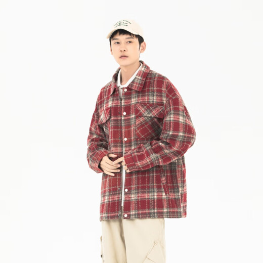 Robin Hood ROBINHOOD Jacket Jacket for Men and Women 2024 Spring New Fashion Versatile Casual Plaid Shirt Couple Top Red XL (Recommended 140-150Jin [Jin equals 0.5kg])