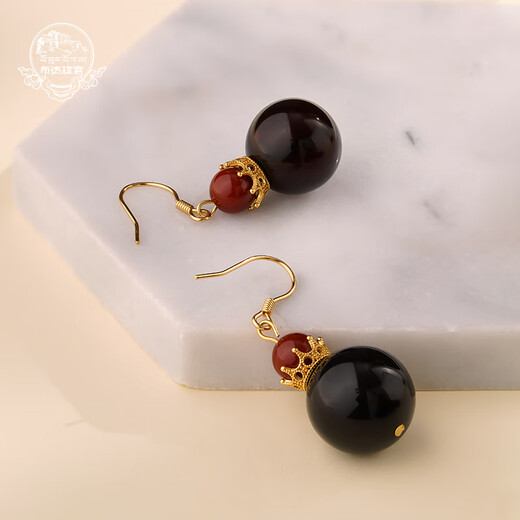 Potala Palace blood agate earrings, high-end new Chinese style simple amber earrings for women, a birthday gift for girlfriend, blood agate earrings
