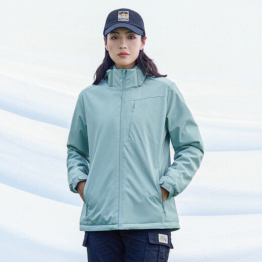 啄木鸟（TUCANO）加绒一体冲锋衣女男单层户外秋冬登山服外套夹克外套保暖软壳风衣 9930S抹茶绿-女【纯色】 2XL