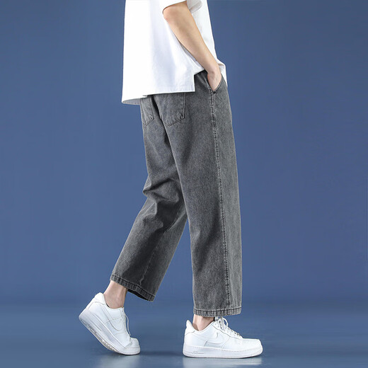 Foss Phil Light Blue Jeans Herren Sommer dünne neun-Punkte-lose trendige Sportarten und lässige, gerade große Hose mit breitem Bein Mode Marke 718-K829 Dark Grey 3xl [Empfohlen 175-190jin [Jin Equals gleich 0,5 kg]]