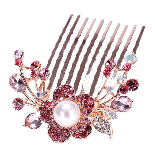 Happy mother-in-law's hair headband wedding middle-aged happy mother's wedding banquet hair accessories exquisite wedding head flower crystal butterfly hair comb five-piece pink set