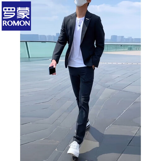 ROMON high-end suit suit for men, business casual, versatile suit, two-piece suit, Korean version, slim fit groom's wedding dress, light gray two-piece suit (suit + pants) 2XL Recommendation 135Jin Jin is equal to 0.5kg -149Jin Jin is equal to 0.5kg