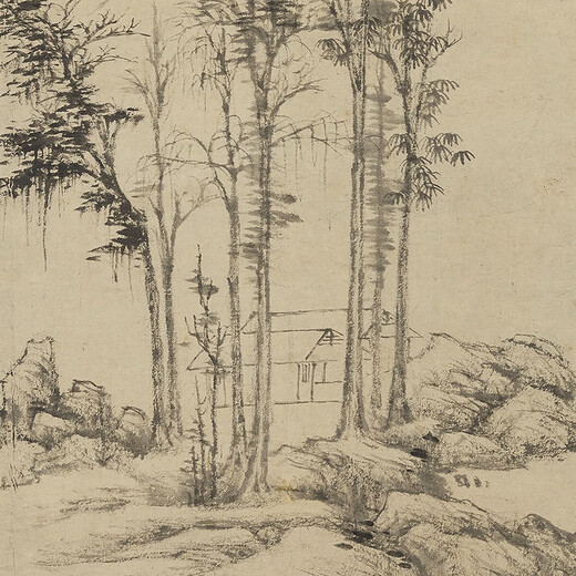 L'image des arbres d'automne de la rivière à Ni Zan, dynastie yuan, ancien paysage de paysage de paysage, réplique de peintures antiques anciennes, clairière automne du village de pêcheurs à Ni Zan, dynastie Yuan, 12129 40x80 cm (peinture pulvérisée de la peinture cardiaque)
