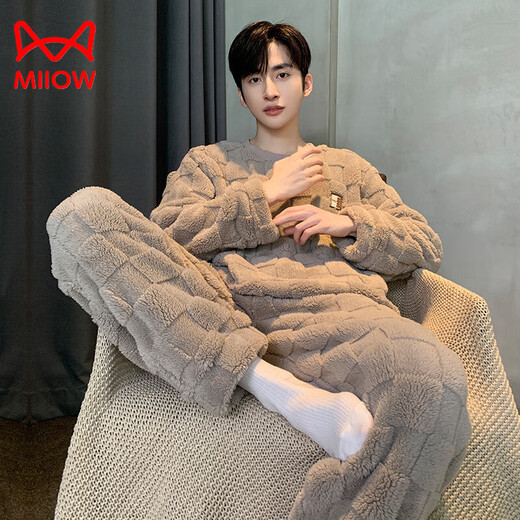 
Catman (MiiOW) coral velvet pajamas for men in autumn and winter plus velvet thickened winter teenager boys home clothing set 2025 new style warm velvet 12004 L (recommended 165-172 high, 100-130Jin [Jin equals 0.5 kg] heavy