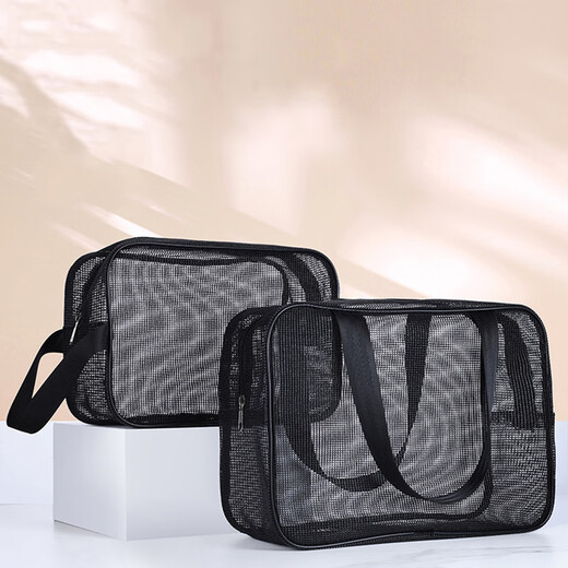 Mesh men's toiletry bag portable hand-held bath storage cosmetic bag black leaking fitness bath pocket bath bag Xiaohui (25*11*16)