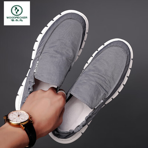
Woodpecker old Beijing cloth shoes men one foot lazy bean shoes men summer new breathable umbrella cloth versatile casual student 881 upgraded insole-black 42