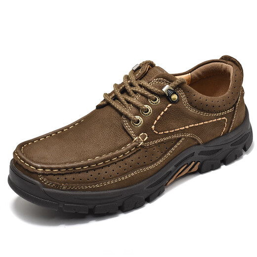 Xingxian Lu-Männerschuhe weiche und komfortable handgefertigte Freizeitschuhe Hartschuhe-resistente atmungsaktive Kuhlädenschuhe Herren Wanderschuhe im Freien im Freien 6198 Khaki 44