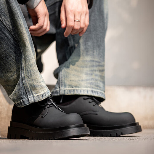 Mr. A. Derby Schuhe Herren Low Top Martin Boots Britisch -Stil Runde Zehen große Zehenschuhe Schwarze Arbeitspeakschuhe Dicke Sohle lässige Lederschuhe Mra Gloss Black 41 Herrengröße