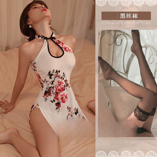 日本高级性感情趣内衣夫妻刺激高档大码胖妹妹制服丝袜小胸睡衣女 青花瓷旗袍1381大尺度情趣内衣20 80-120内衣情趣三点网衣攻速战袍