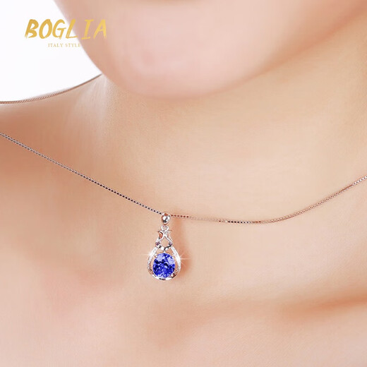 BOGLIA brand necklace for women, tanzanite inlaid with diamonds, 18 gold K pendant, clavicle Christmas birthday gift for the elderly, 2.10 carat tanzanite pendant, 4A grade, customized within 7 working days