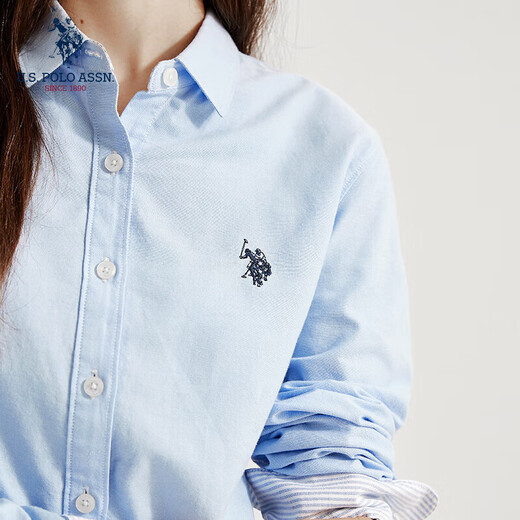 U.S. POLO ASSN. Long-sleeved shirt for women, solid color, anti-exposure, business casual, pure cotton white shirt, spring and autumn commuting lapel, women's coat top
