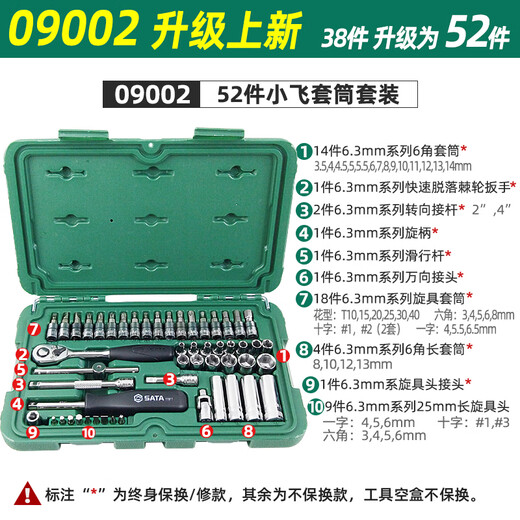 Shida Tools 36-piece 52-piece set Xiaofei set 6.3mm series socket set 09001 09002 52-piece 09002