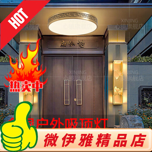 全铜户外吸顶灯别墅大门口灯中式阳台玄关过道防蚊虫进门入户灯 X3891-300/方形