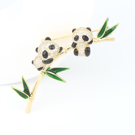 WOUG Bamboo Peace Cute Panda Brooch Bamboo Women's National Style Design Exquisite Suit Corsage Gold
