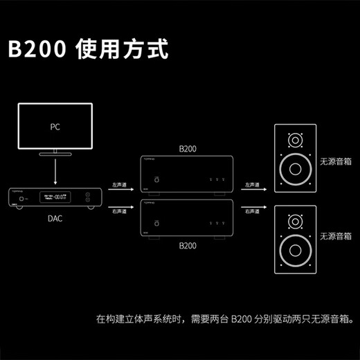 TOPPING拓品 B200 大功率单声道纯后级200W功放HiFi台式音箱功率放大器 B200黑色
