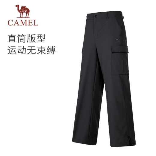骆驼工装裤男女款秋季防水休闲裤户外登山运动裤加绒梭织冲锋长裤 Y14CAY6625，幻影黑，男 【单层】 2XL